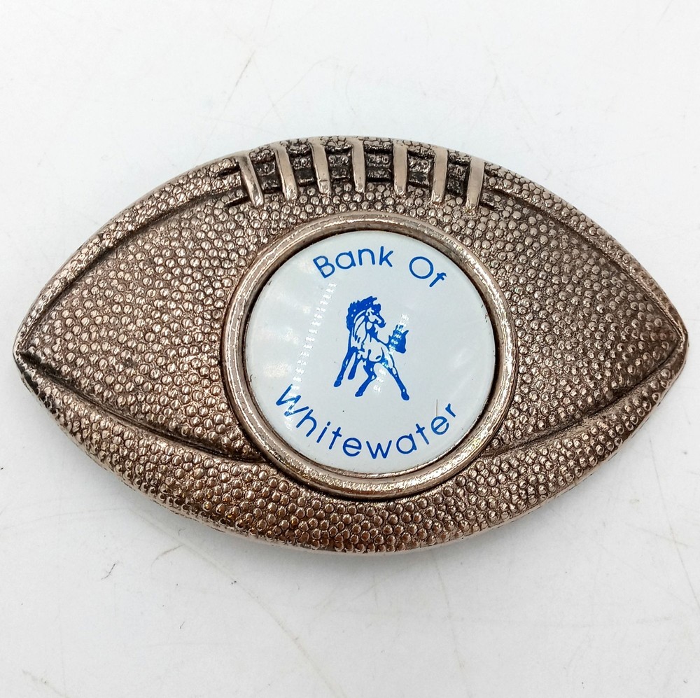 Football Shaped Belt Buckle Whitewater Kansas Bank Horse Western Sports Ks