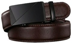THS Leather Ratchet Belt for Men – Automatic Click Buckle, 36-40, Brown