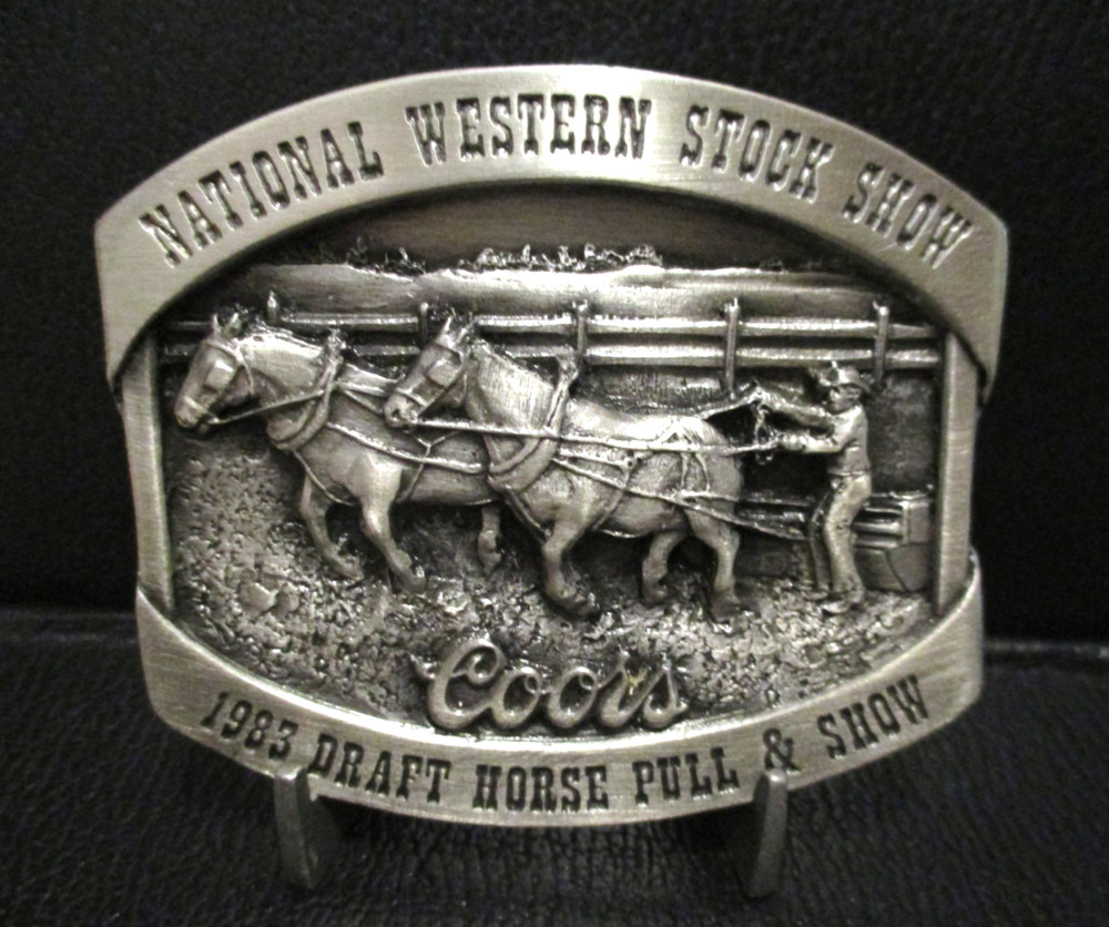 Coors Beer National Western Stock Show Belt Buckle 1983 Draft Horse Pull Show LE