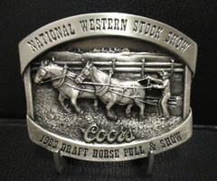 Coors Beer National Western Stock Show Belt Buckle 1983 Draft Horse Pull Show LE
