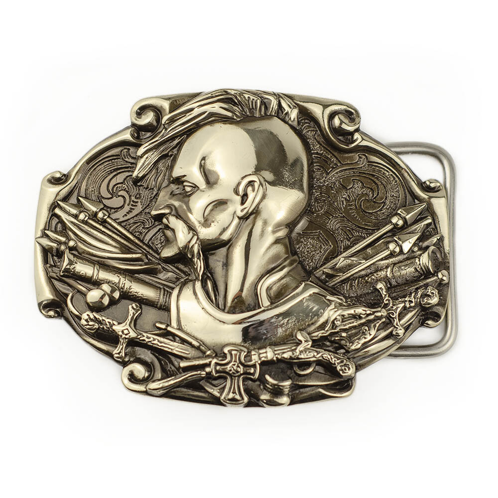 German silver belt buckle Cossack, Handmade Ukrainian warrior military buckle