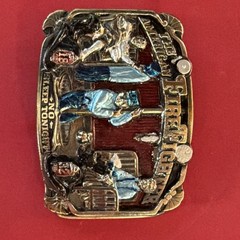 2 belt buckles 1986 American Firefighter, Eagle Flag 1990 Siskiyou Made in USA