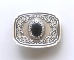 Nature Black Onyx Stone Western Cowboy Cowgirl Silver Plated Belt Buckle