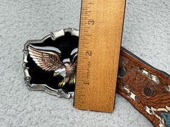The Great American Buckle Co ENAMEL EAGLE 1243 Belt Buckle W/ Belt USA VTG 1983