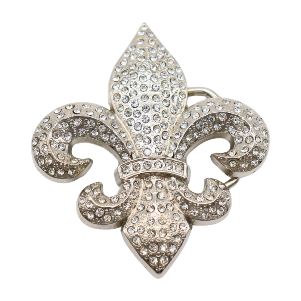 Women Silver Metal Belt Buckle Western Fashion Bling Fleur De Lis Day Night Look