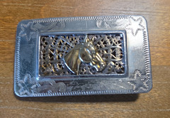 Vintage Nickel Silver & Filagree Horse Head Belt Buckle Small Size Takes 1.75&Prime;