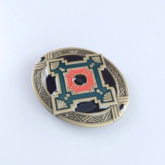 Vintage Bronze Plated Cross Celtic Knot Southwest Enamel Oval Belt Buckle