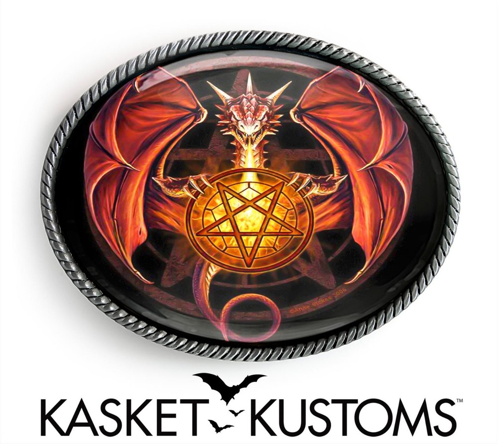 Dragon Pentagram Belt Buckle – Gothic Pentacle Handmade Silver Oval Buckle – 101
