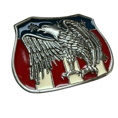 Patriotic USA Flag Belt Buckle Screaming Eagle Metal Enamel Vintage