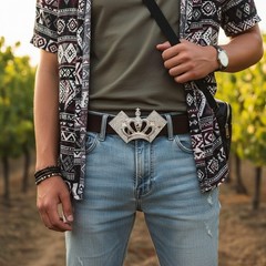 Men Belt Buckle Silver Metal Western Fashion Weapon Gun Pistol Street Statement
