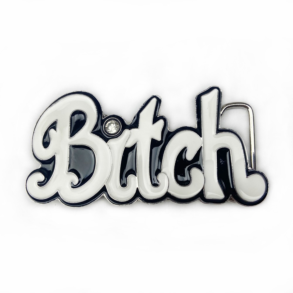 White Belt Buckle METAL BITCH Rings Western Denim Belt Buckle Pewter Finish USA