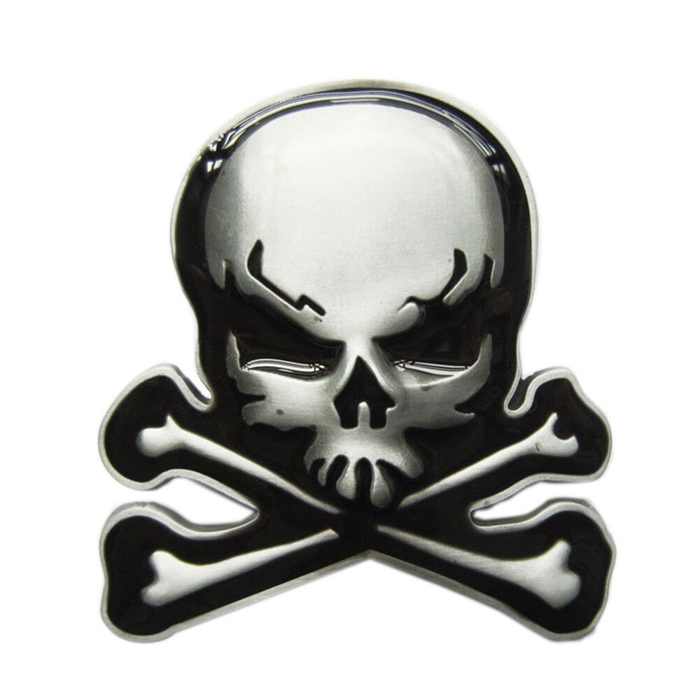 Skull w/ Bones Black Enamel Metal Belt Buckle