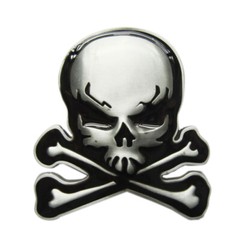 Skull w/ Bones Black Enamel Metal Belt Buckle