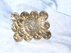 #1036 – HAND MADE BELT BUCKLE MADE OF COINS – BUFFALO NICKELS, EISENHOWER DOLLAR