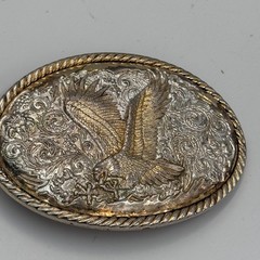 Ivan Western Eagle Belt Buckle Silver Gold Tone Floral Scrollwork Rope Border