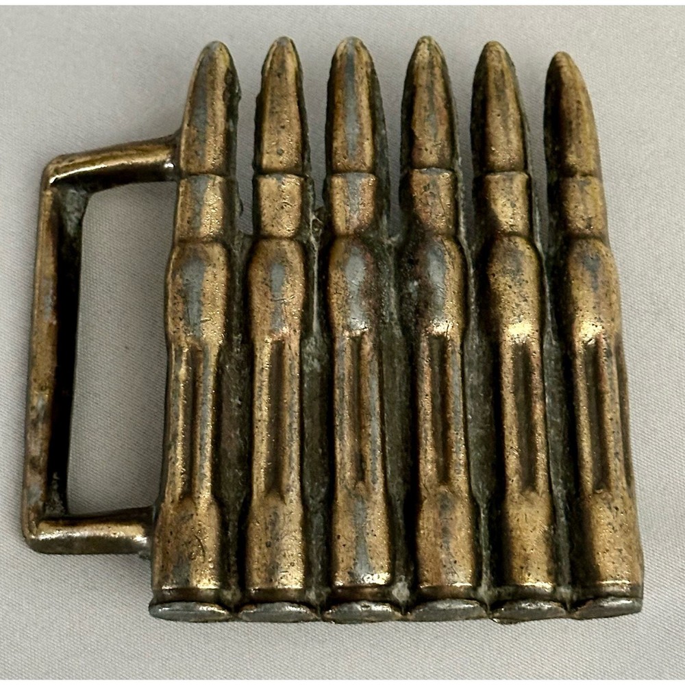 Vintage 6 faux Bullet Shells metal Belt Buckle rustic goldtone and silvertone