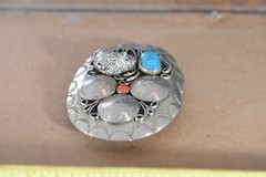 VINTAGE INDIAN BUFFALO HEAD NICKEL FIVE CENT TURQUOISE CORAL BELT BUCKLE