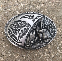 VTG SSI Handcrafted Metal Belt Buckle Southwest Eagle Rain Cloud Fathers 4&Prime; USA