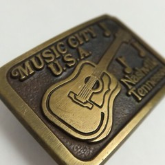 Vintage Nashville Tennessee Music City USA Belt Buckle Guitar Music Notes Brass