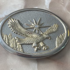 Vintage 70s 80s Western Gold & Silver Tone Flying Eagle Oval Belt Buckle