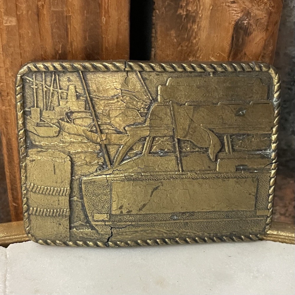 Vintage 70&rsquo;s ~ BOATING / MARINA ~ Antique Brass USA Handcrafted Belt Buckle ~