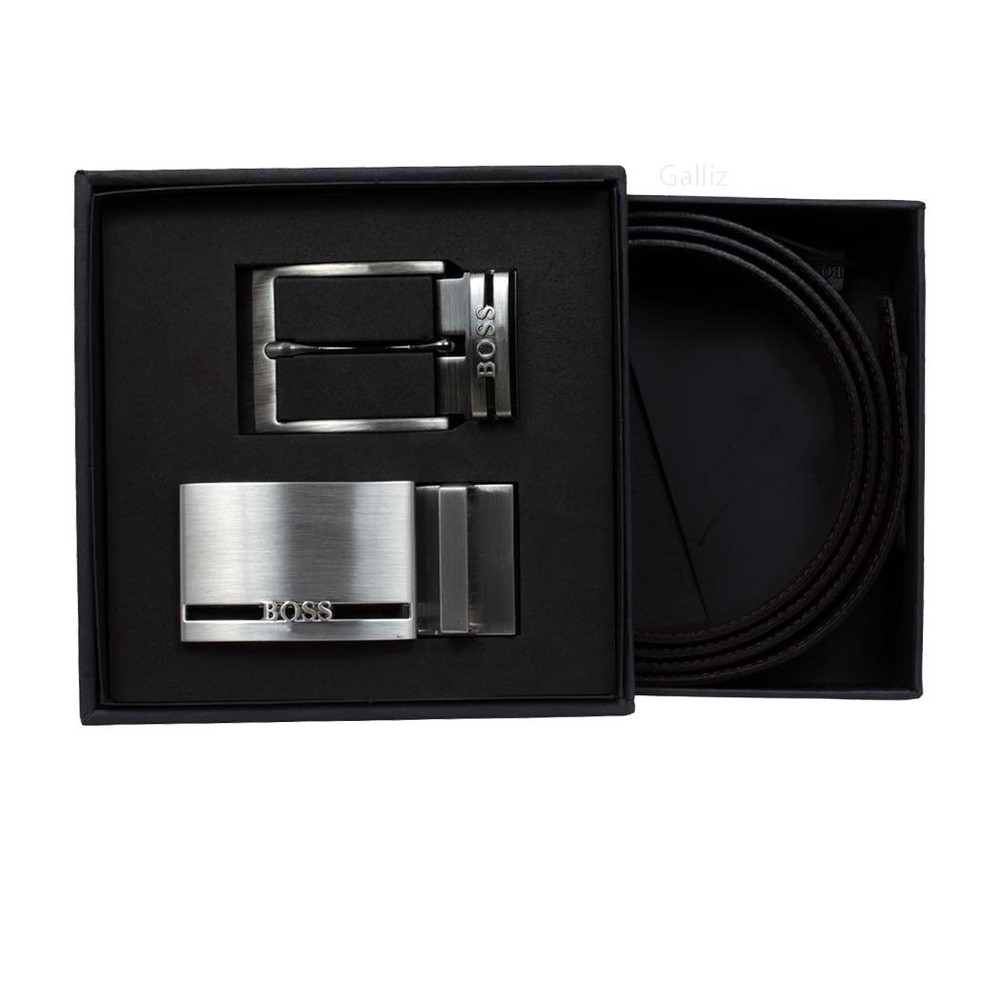 BOSS Men&rsquo;s Belt Reversible Belt 2 Buckles in Gift Box Self Shortening Reversible