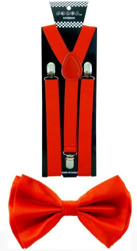 Adult Red SUSPENDERS and BOWTIE COMBO SET Unisex Adjustable Wedding bow tie