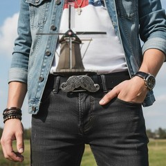 Men Silver Metal Fashion Belt Buckle Big Mustache Shape Handlebar Cool Statement