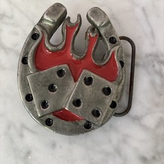 2000 Mobtown rockabilly Belt Buckle Horseshoe Dice Red Flames badLuck Gambling