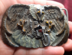 Screaming Eagle on motorcycle Enameled Belt Buckle Arroyo Grande Buckle Co 1989