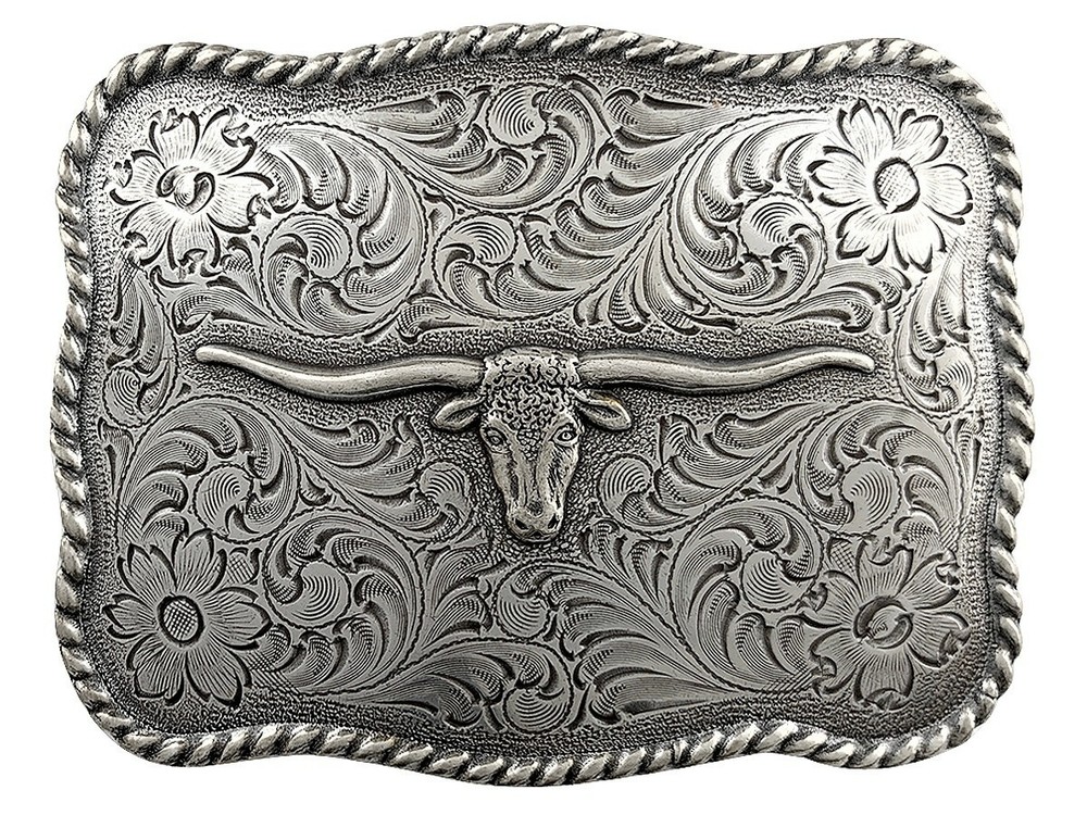 Longhorn Steer Trophy Sterling Silver Plated Western Belt Buckle