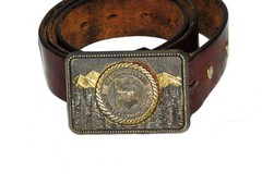 Vintage NRA Whittington Center NM 2nd Annual Trophy Elk Hunt Belt Buckle on Belt