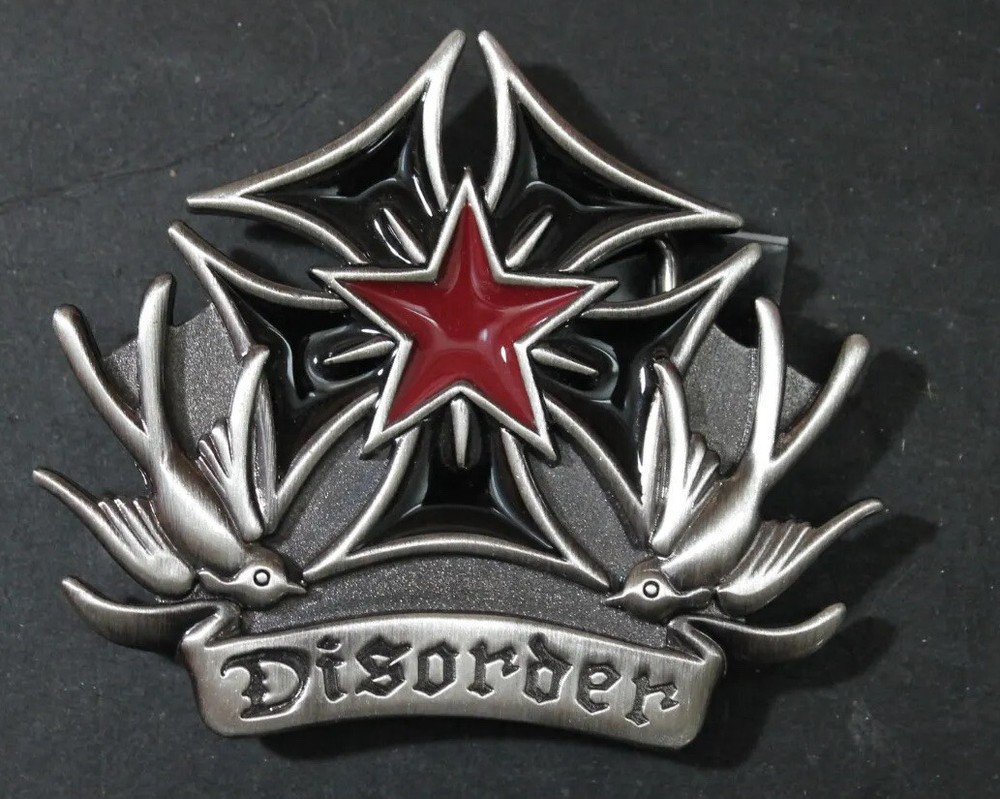 IRON CROSS DISORDER STAR/DOVES Metal Belt Buckle – Silver Moon – New w/tag
