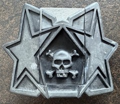 HEAVY METAL BELT BUCKLE LIGHTER SKULL CROSSBONES STARS BOTTLE OPENER VTG ROCK