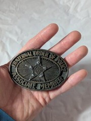 vintage 1970s fraternal order of police WESTERN belt buckle SOLID BRASS cownboy