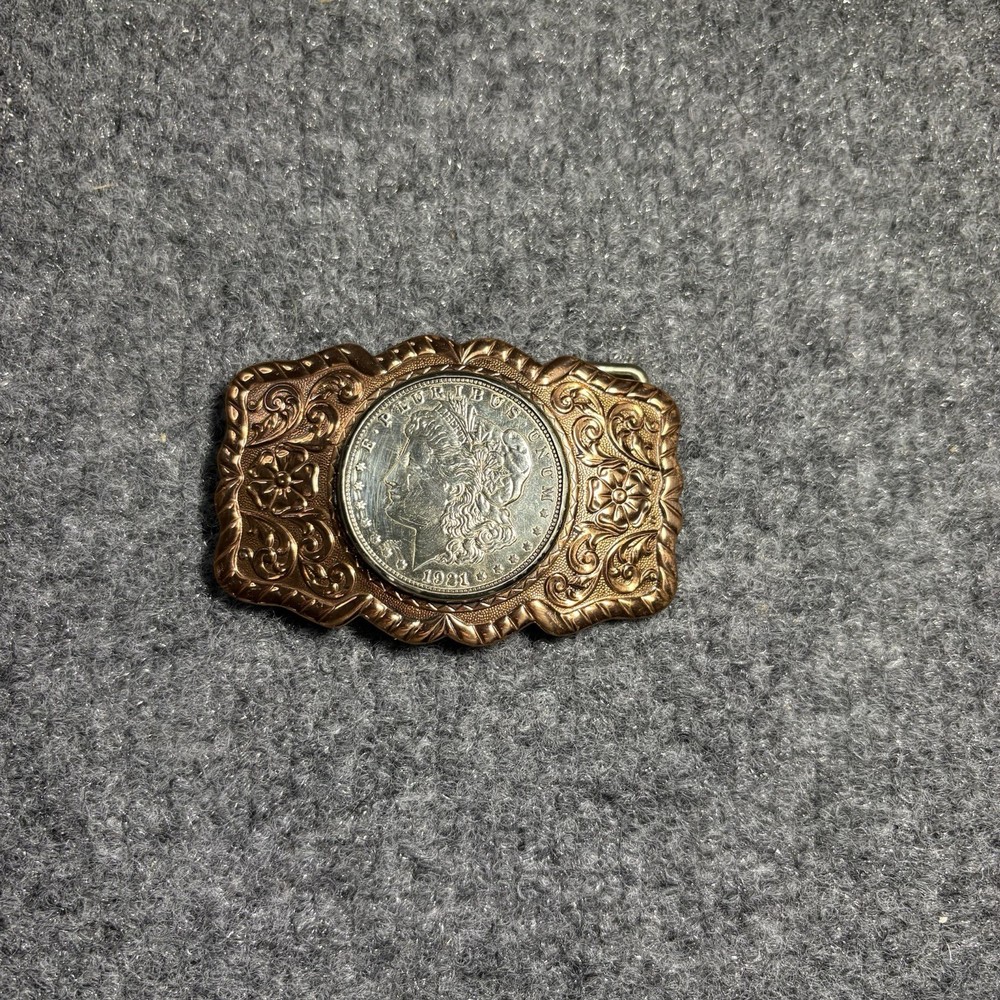 Antique 1921 Silver Morgan Dollar Coin Buckle Solid Copper Nickel Silver