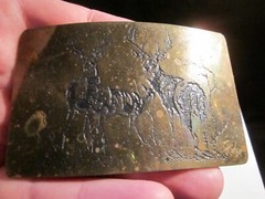 VINTAGE DEER THEME ETCHED BELT BUCKLE SIGNED 1976 1/5 – BBA23C