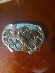Belt Buckle – Leaping Deer in Forest Antler Framed – Bergamot Brass Works – USA