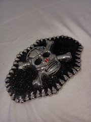 Large Skull And Bones Belt Buckle Silver Chrome Black