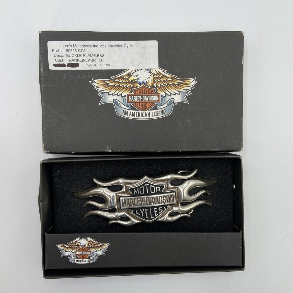 Vintage Y2K Belt Buckle HARLEY DAVIDSON Motorcycle Flames Chrome Metal Western