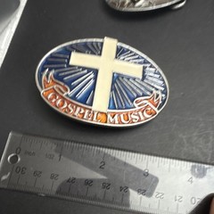 Gospel Music Cross Blue Orange Metal Belt Buckle 2451