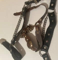 Vintage Lot of 3 Leather and Metal Horse Accessories, Bits, Bridle, Harness, Nic
