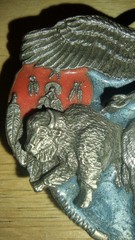 Belt buckle 3-D eagle Indian chief buffalo color 1988 by Siskiyou unused