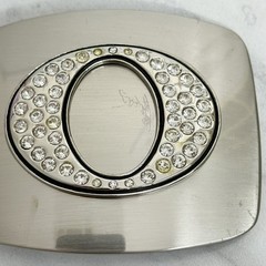 Rhinestone Studded O Letter Initial Monogram Silver Tone Belt Buckle