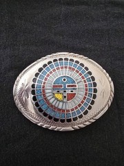 Hand Made S.S.I. Belt Buckle Inlayed Gemstones Southwestern Mosaic design
