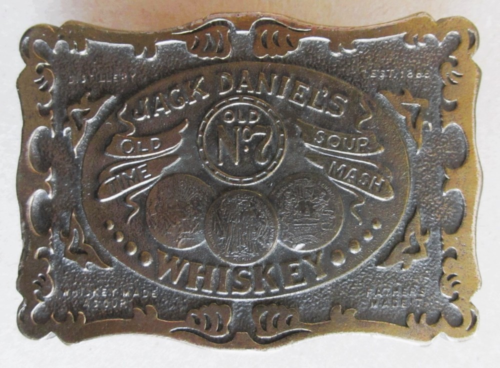 JACK DANIELS OLD No.7 WHISKEY SOLID BRASS BELT BUCKLE~WYOMING STUDIO~1973~XLNT