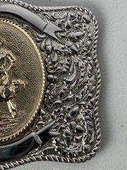 Western Belt Buckle Roper Silver Tone Engraved Western Prod Co. 70s
