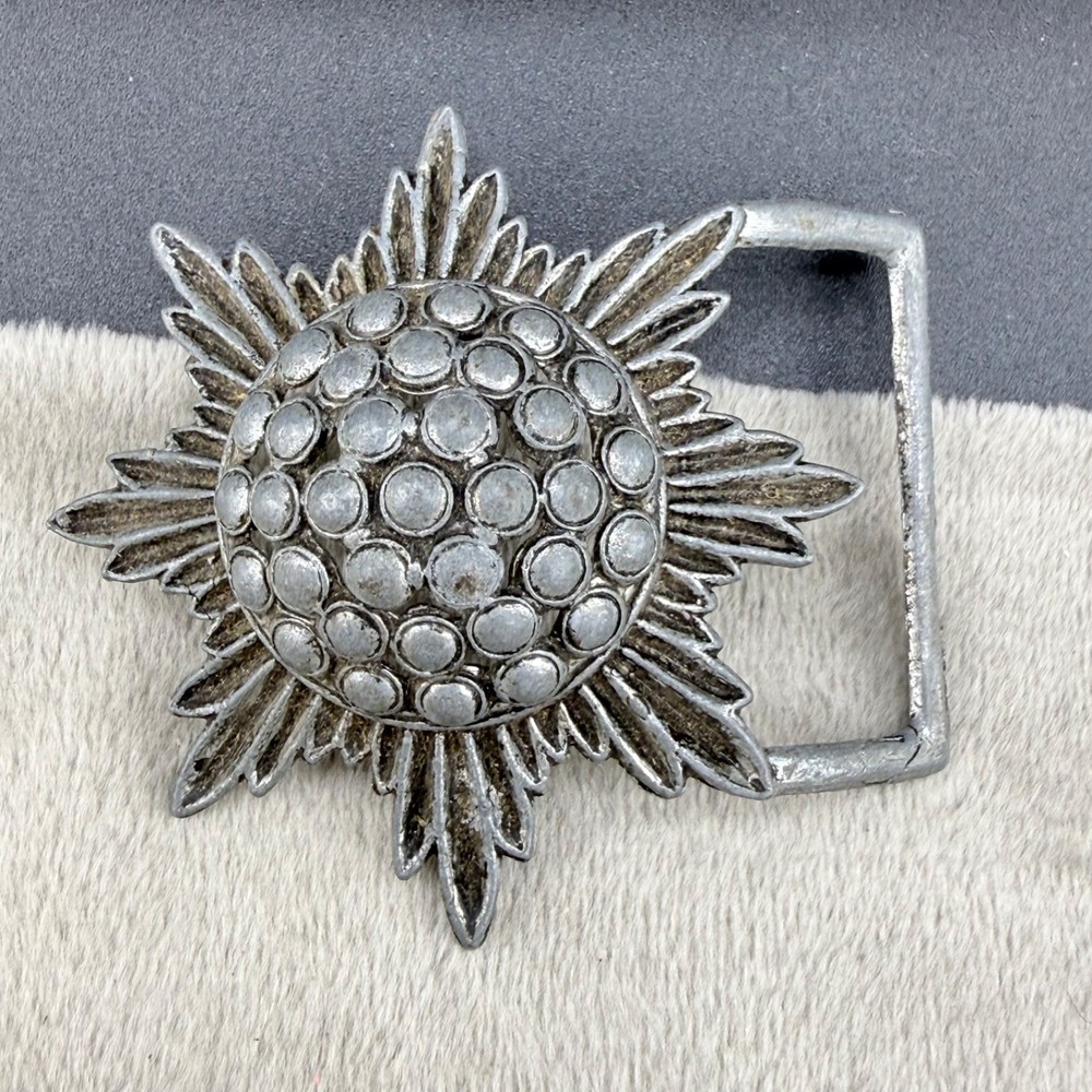 Vintage Flower Belt Buckle Atomic Silver Tone Signed Levy Bros