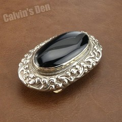 Handmade Large Black Onyx Tibetan Silver Floral Scroll Belt Buckle Western Boho