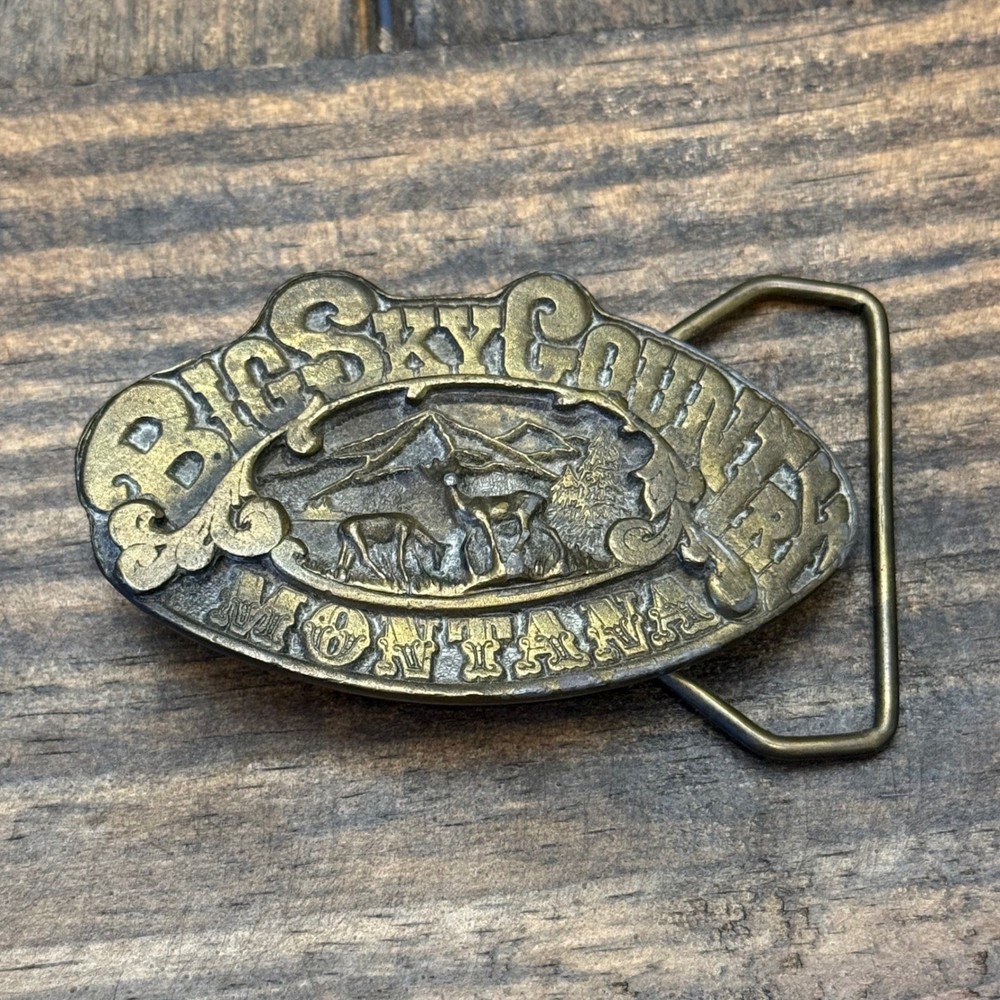 Montana Big Sky Country Brass Belt Buckle VTG USA 1976 Adezy Denver Brassworks